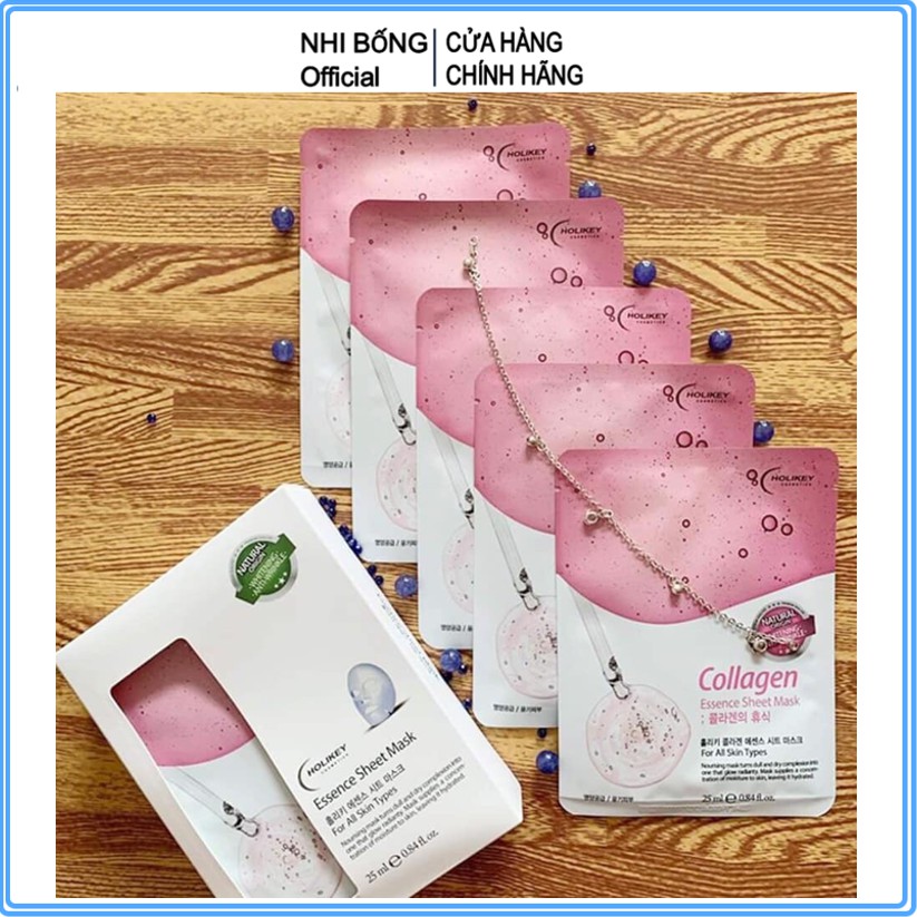 Hộp 10 Túi Mặt nạ giấy - Mặt nạ collagen dưỡng trắng da chiết xuất từ Collagen làm căng & trắng da Holikey Hàn Quốc | BigBuy360 - bigbuy360.vn