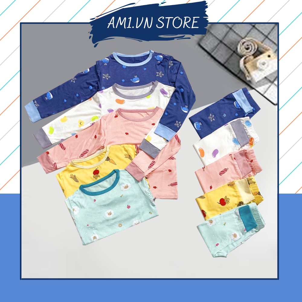 Đồ bộ quần áo dài tay cho bé mặc thu đông - Bộ Dài Tay Thun Lạnh Nền Màu Họa Tiết Mới 2021 Cho Bé Trai Bé Gái AM786