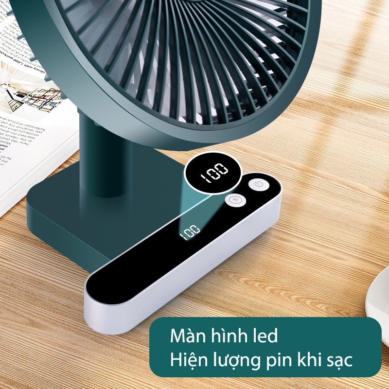 Quạt Mini tích điện để bàn, Quạt tích điện văn phòng có đế có 3 tốc độ gió- Mixiao Haochi