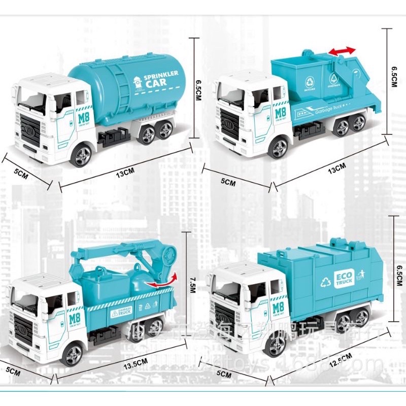 Set 4 Mô Hình Xe Công Trình, Xe Cứu Hoả, Xe Chở Rác,Xe Quân Sự Cho Bé