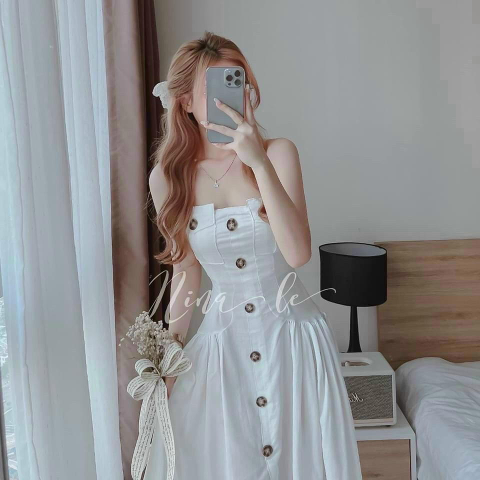 Đầm 2 Dây Nút Bọc To Chất For Có Mút Ngực Mặc Đẹp Tôn Dáng [NEW UNISEX]