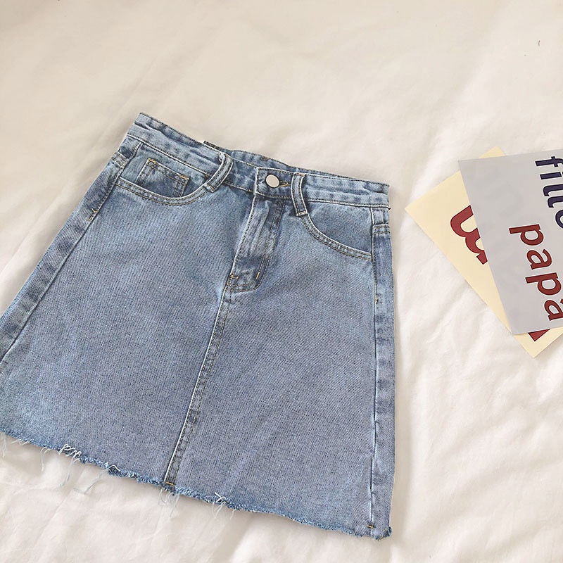 COZOK Chân váy jean Lưng Cao Form Ôm Thiết Kế Rách Tua Rua Phong Cách Retro