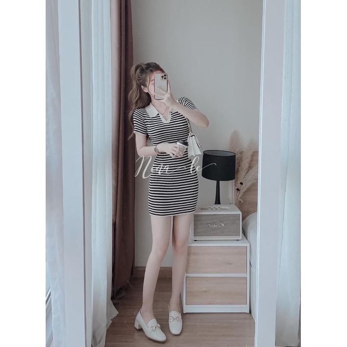 Đầm Body Sọc Ngang Cổ Màu