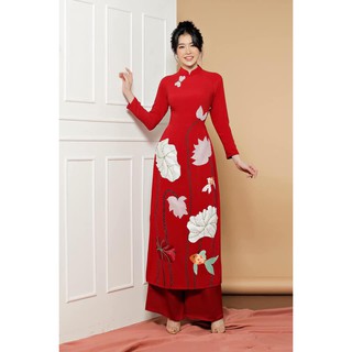 Áo Dài Đỏ Đính Hoa Sen