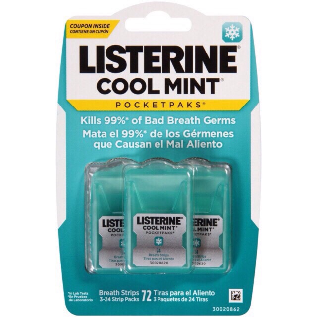 [MỸ] MIẾNG NGẬM THƠM MIỆNG LISTERINE POCKETPAKS BREATH STRIPS FRESH BRUST/COOLMINT 72 MIẾNG