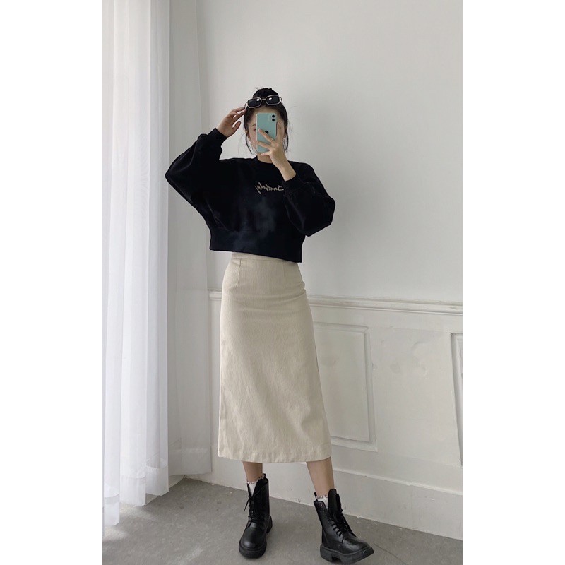 Chân váy midi nhung