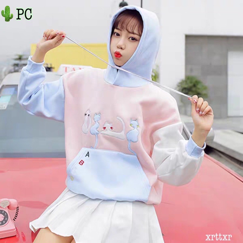 🌵Áo hoodie thêu 4 con mèo abcd cute lắm ( áo khoác nỉ bông ) | BigBuy360 - bigbuy360.vn