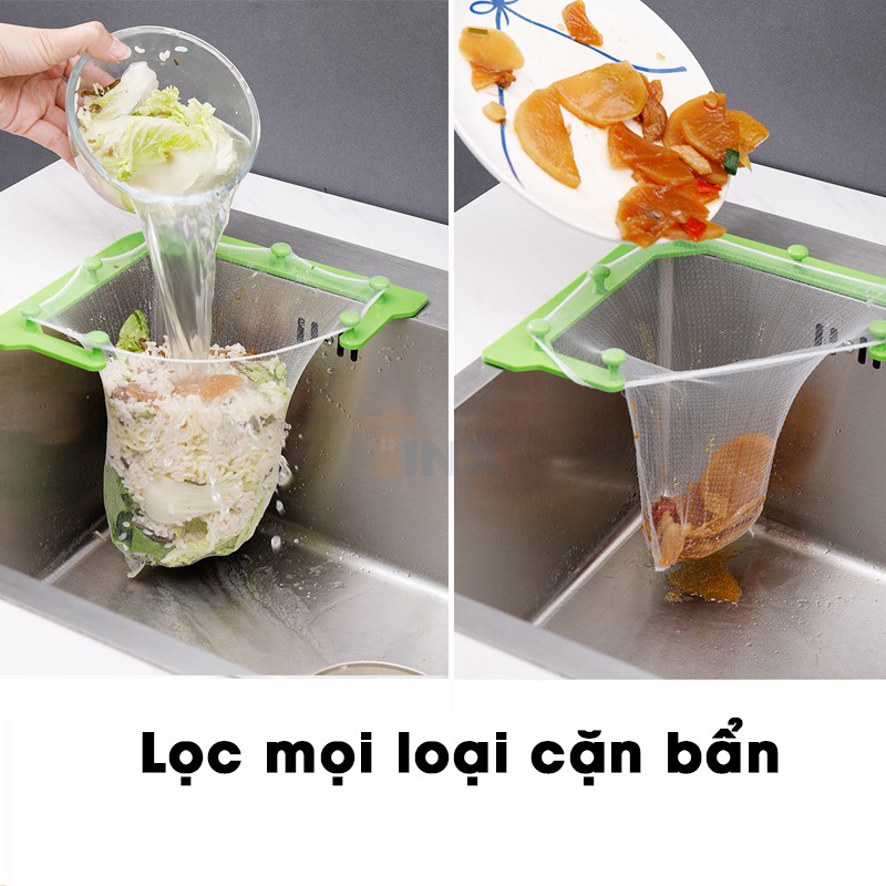 Bộ túi lưới lọc rác, thức ăn thừa có giá treo hình tam giác gắn bồn rửa đa năng tiện dụng NB015