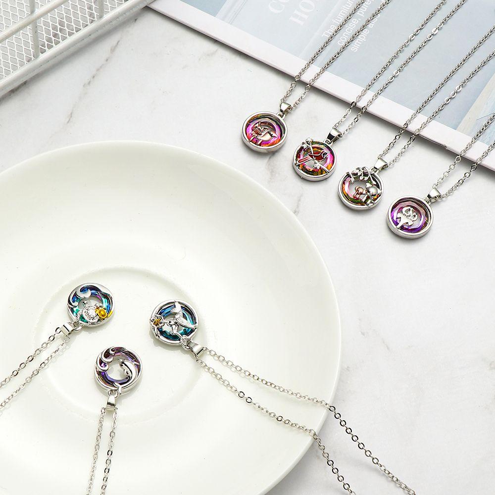 ESPO Vòng cổ Mạ Bạc 925 Mặt Hình Voi / Cáo Đính Đá Pha Lê Thời Trang