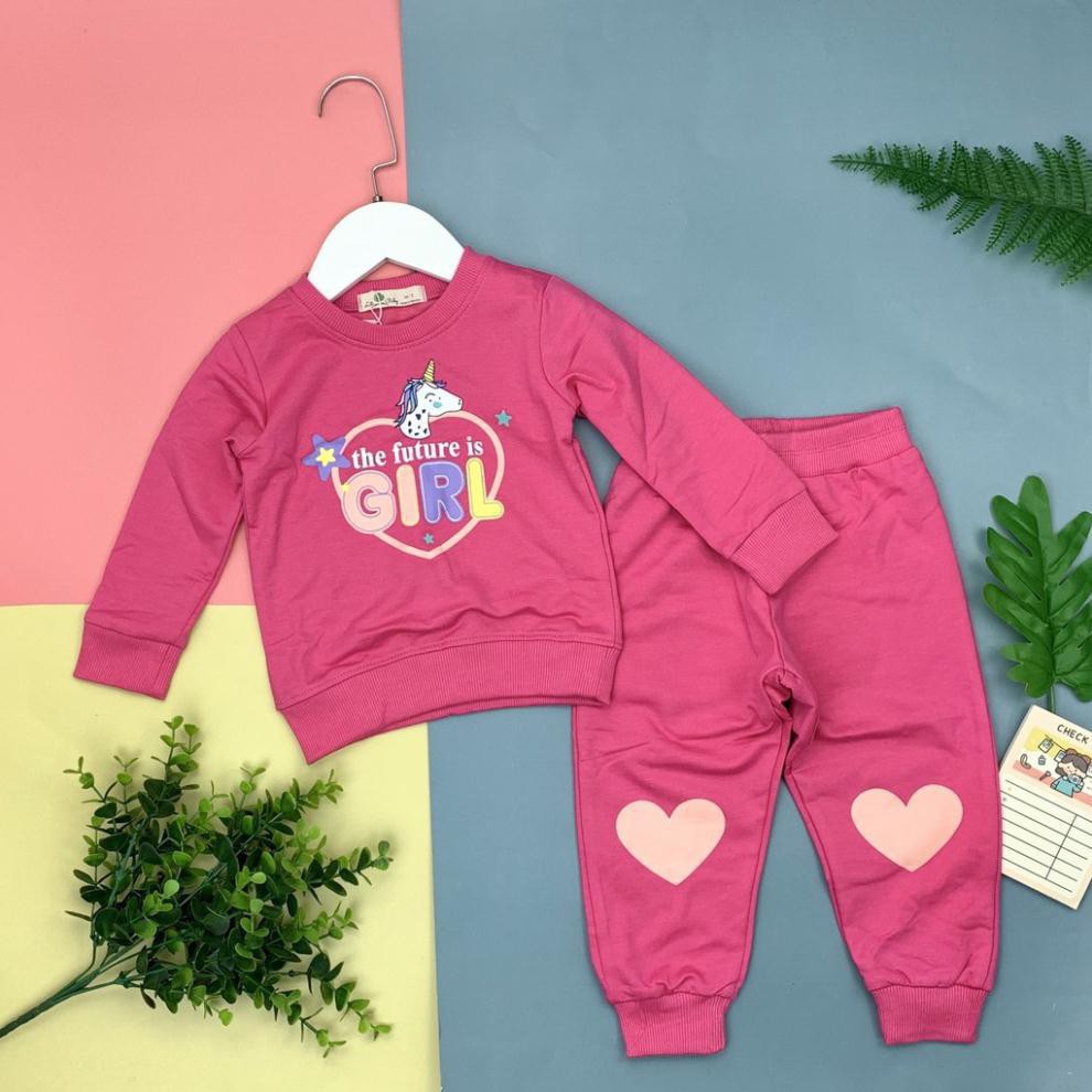 Bộ nỉ da cá bé gái hình Pony Girl size 1-8T (cho bạn 10-25kg). Chất nỉ da cá đanh chất, đẹp bền