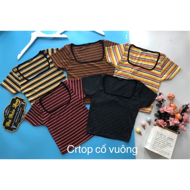 Áo croptop cổ vuông hìnhcm chụp thật kèm video