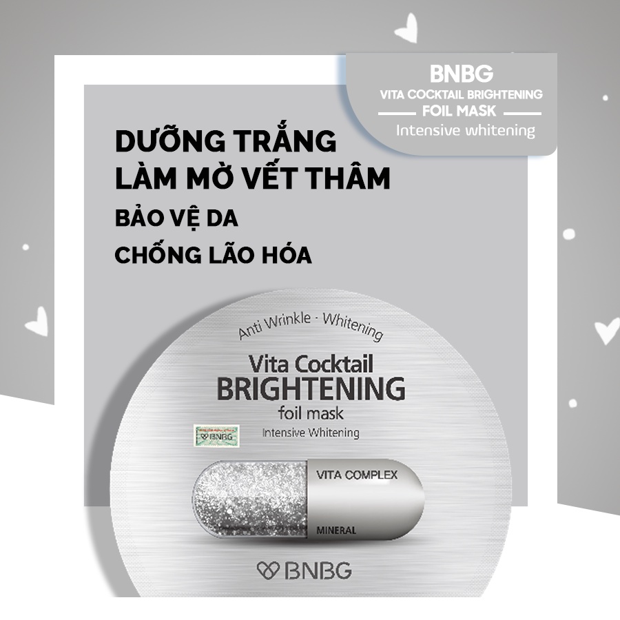 Mặt Nạ Lá Nguyên Khối Dưỡng Trắng Chuyên Sâu BNBG Vita Cocktail Foil Mask (Mẫu mới) - Hàn Quốc