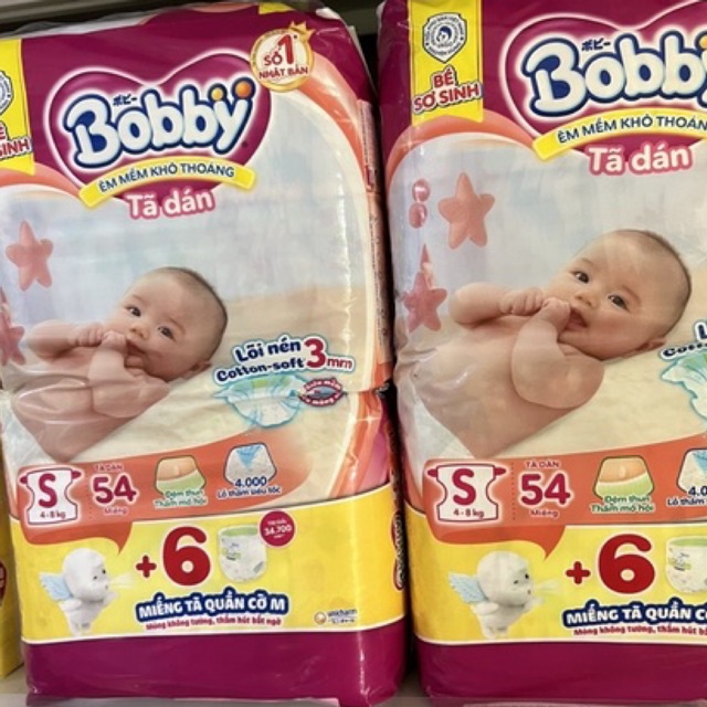 Tã dán Bobby size S 54 Miếng 4-8kg TẶNG 6 tã quần