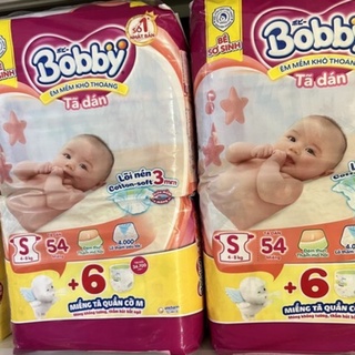Tã dán bobby size s 54 miếng 4-8kg tặng 6 tã quần