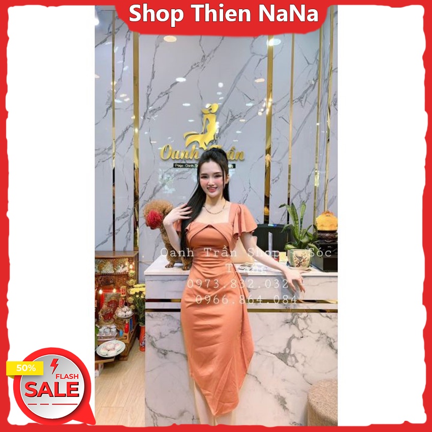 Đầm Cổ Vuông Tay Cánh Dơi Thiết Kế Cánh Bướm Ở Ngực , Đầm Ôm Chất Umi Chiết Eo 4 Màu Cực Qúy Phái