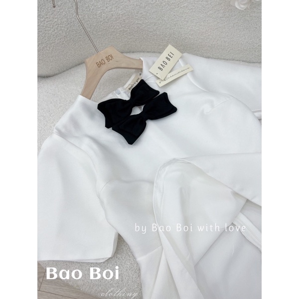 Áo peplum phối nơ nhung cao cấp kèm quần chân váy