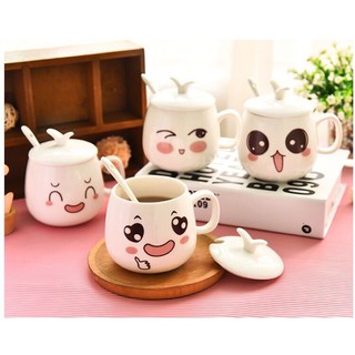 ly cốc sứ có nắp kèm muỗng