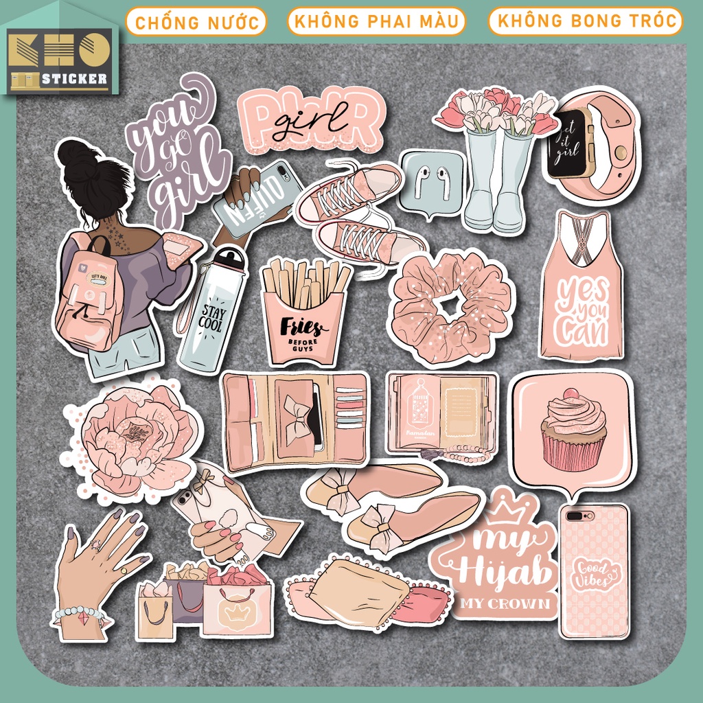 Combo 50 Sticker Girl chống nước sticker dán laptop, điện thoại, đàn guitar, mũ bảo hiểm, vali. MSP: ST26