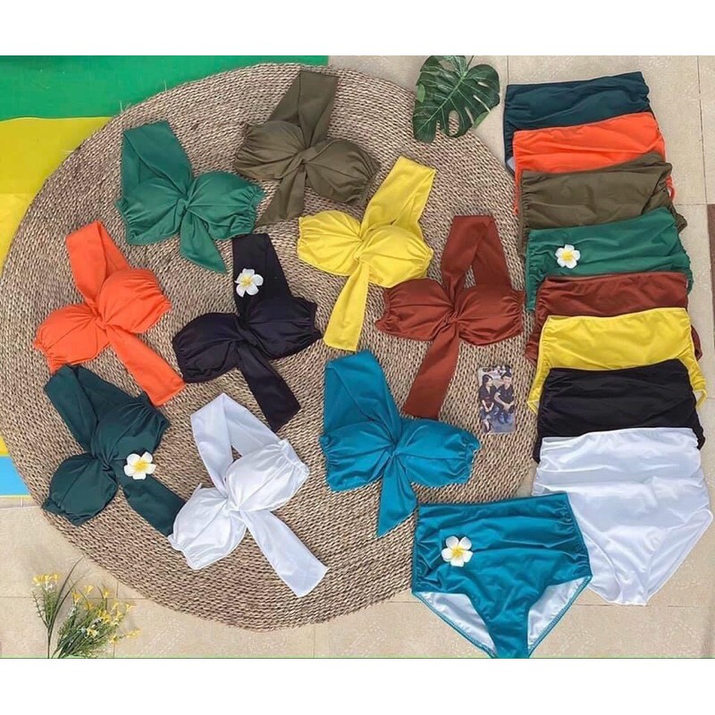 Bikini ☘️ Set Đồ Tắm Biển - Bikini 2 mảnh áo có gọng vai lệch và quần cạp cao hàng đẹp loại 1 July