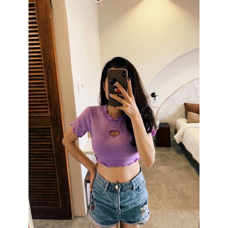 Áo Thun Croptop Ôm Body Khoét Ngực Tim 🖤🖤