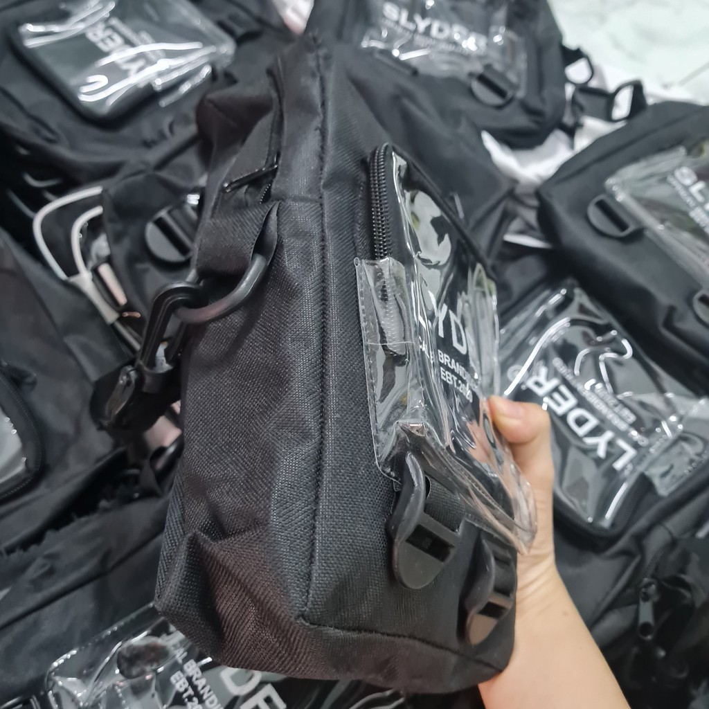 Túi xách đeo chéo nữ kiểu dáng mini bag thời trang canvas khóa kéo hai ngăn mặt gương trong suốt in chữ SLYDER | BigBuy360 - bigbuy360.vn