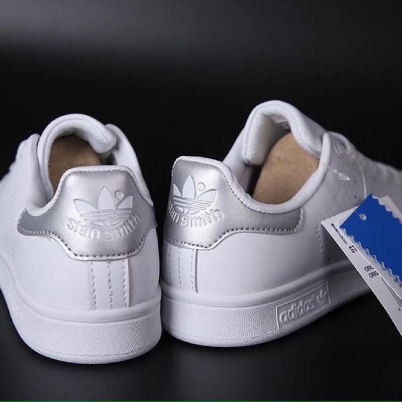 Giày thể thao sneaker Stan Smith Originals Thấp Cổ gót bạc chất da mềm mịn thời trang đi chơi