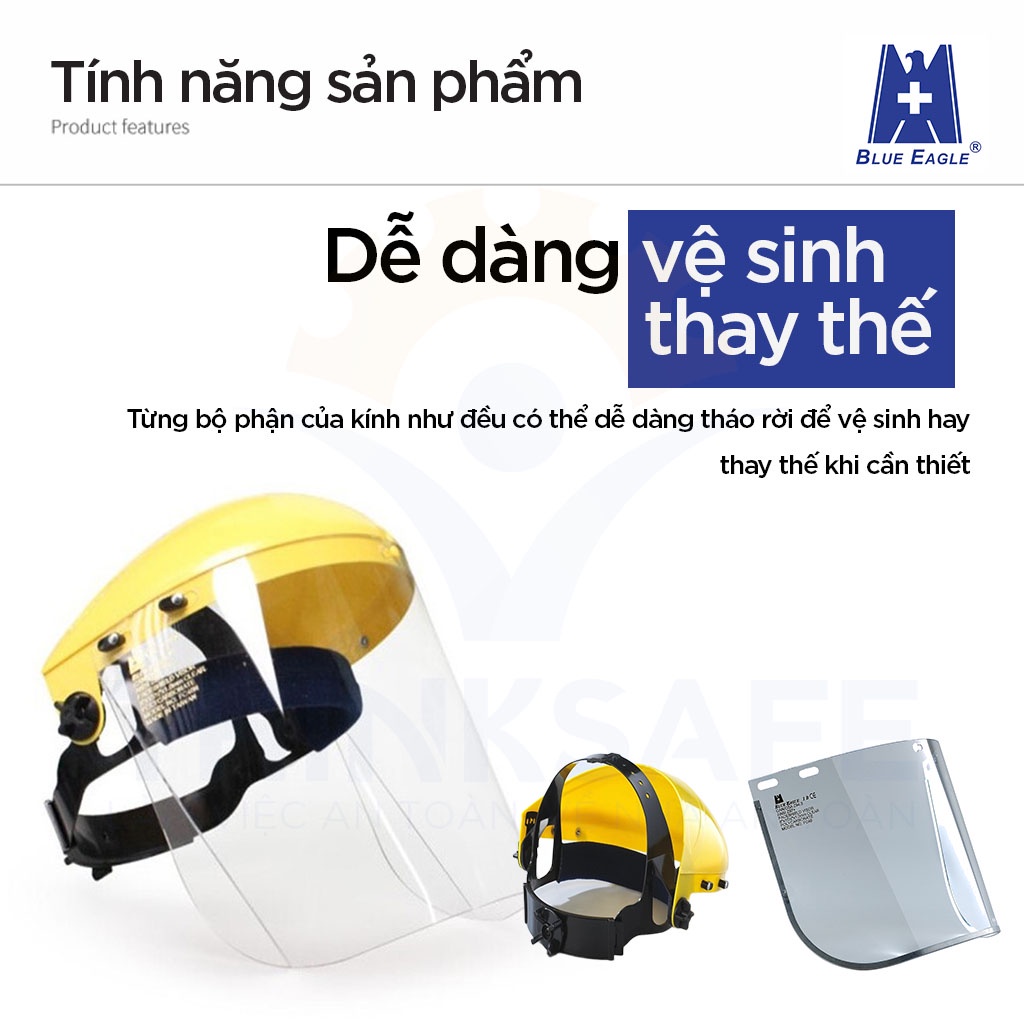 Kính chắn bảo hộ Blue Eagle Thinksafe, mũ kính bảo vệ che cả khuôn mặt, chống bụi, trong suốt, mài, phòng dịch, đa dụng