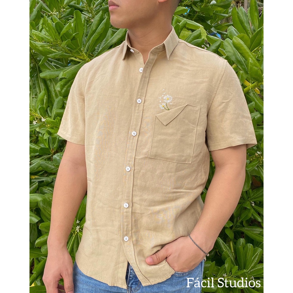 Áo sơ mi nam tay ngắn Linen thêu hoa và không thêu hoa