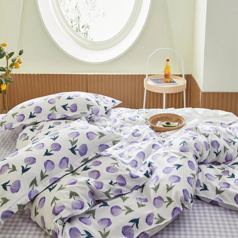 Bộ chăn ga poly Cotton 3D HOA TULIP 2 MÀU VÀNG & TÍM hàng nhập khẩu 4 món, đủ size