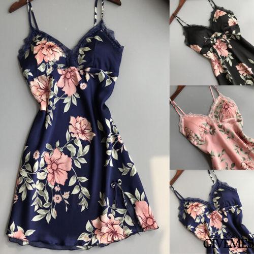 Đầm ngủ hai dây viền ren in hoa gợi cảm cho nữ