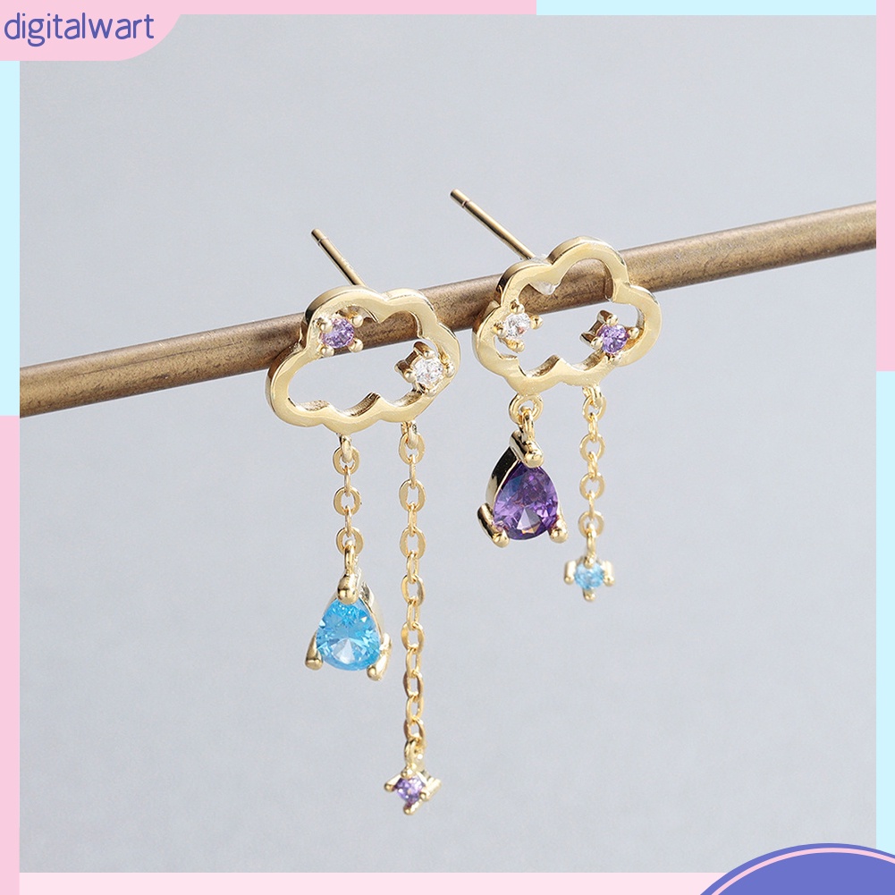 Đôi Bông Tai Dáng Dài Hình Đám Mây Và Giọt Nước Đính Đá Thời Trang Cho Nữ