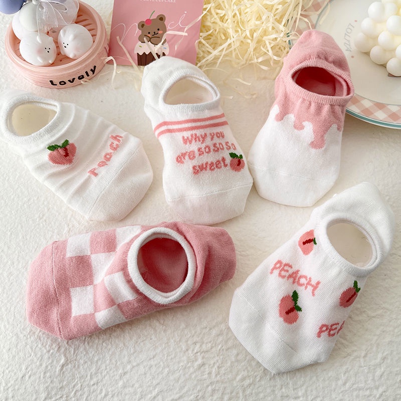 Đôi Vớ Thuyền Bằng Vải cotton In Hình Hoạt Hình Phong Cách Hàn Quốc Dành Cho Nữ