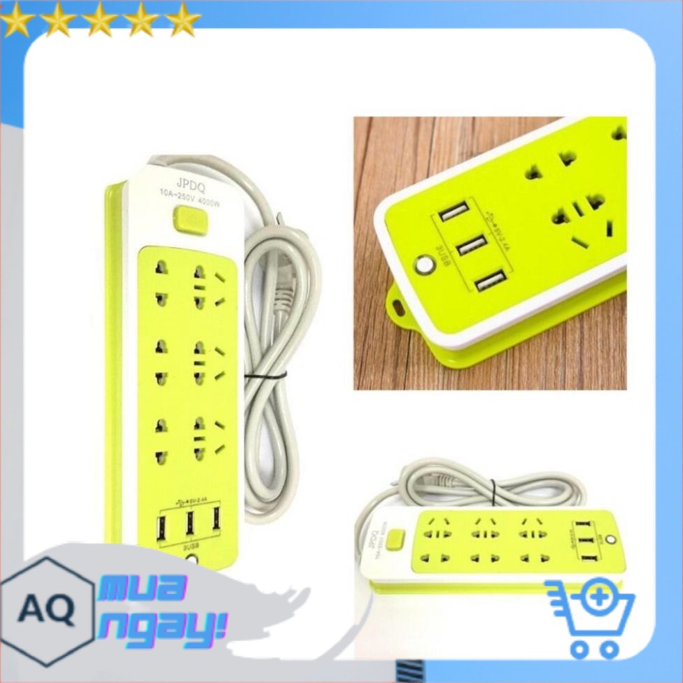 AQ_ Ổ Cắm Điện Đa Năng Chống Giật 6 Lỗ, 3 Cổng USB, Đa Năng Tiện Dụng