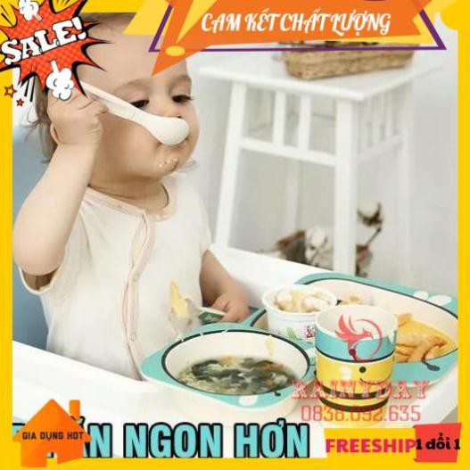 [ẢNH THẬT] Bộ bát chén khay muỗng ăn dặm cho bé kiểu nhật 5 món đồ kèm thìa dĩa hình thú - bằng sợi tre an toàn FDA/EU