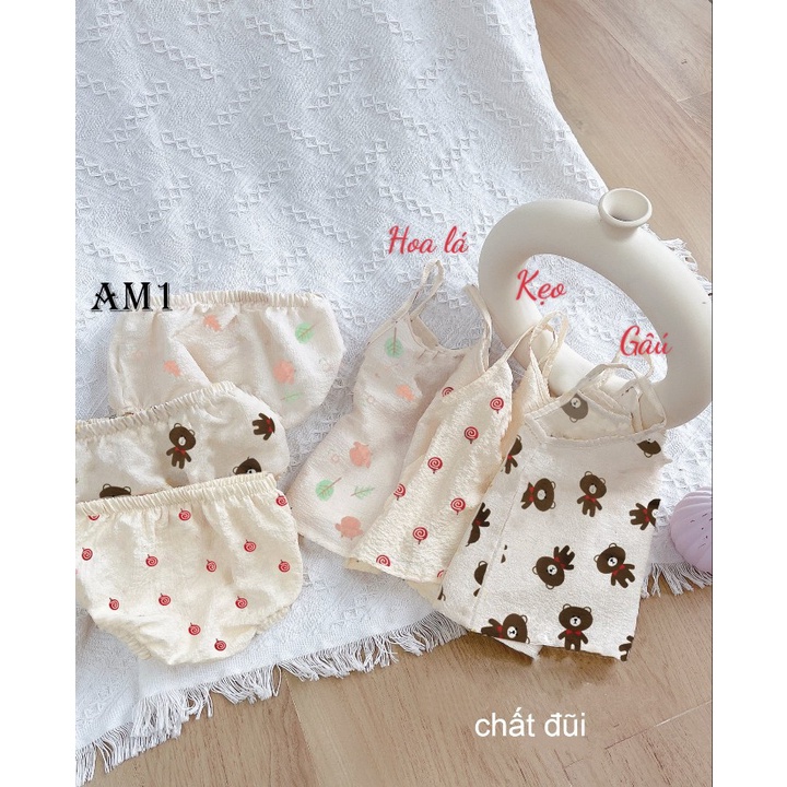 Đồ bộ bé gái từ 6-14kg vải đũi xô muslin QATE748 - Đồ bộ cho bé gái quần áo 2 dây QATE901 TB2