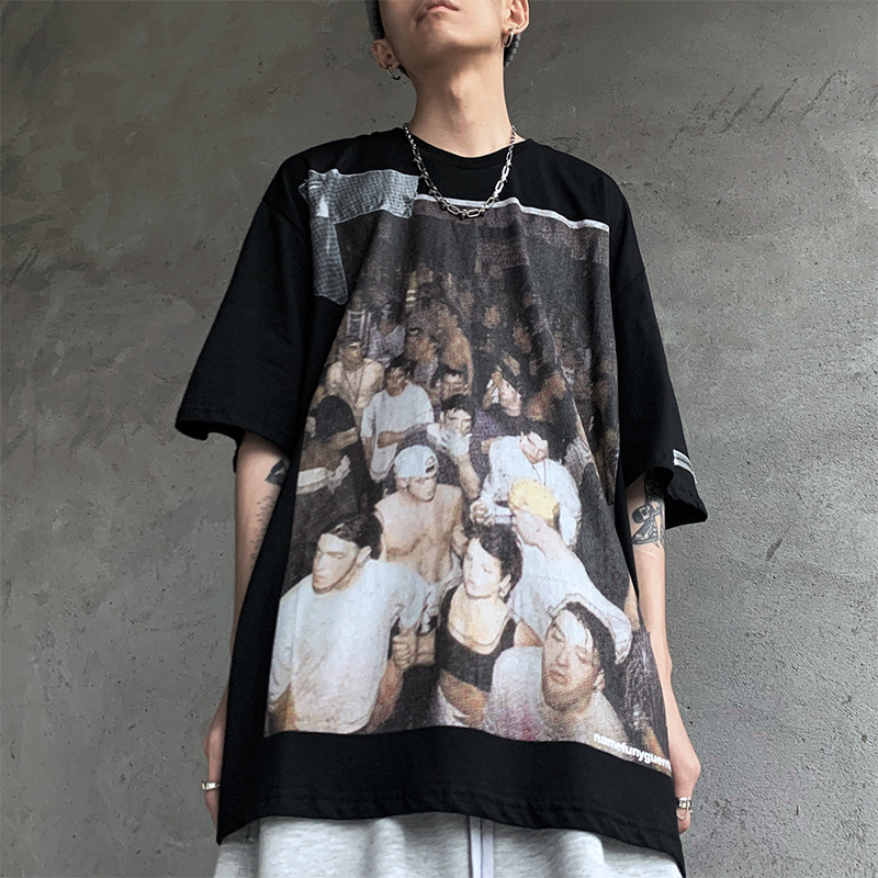 Áo thun tay ngắn ngoại cỡ size M-2XL họa tiết mùa hè phong cách hip hop đường phố Hồng Kông cao cấp cho nam thanh niên