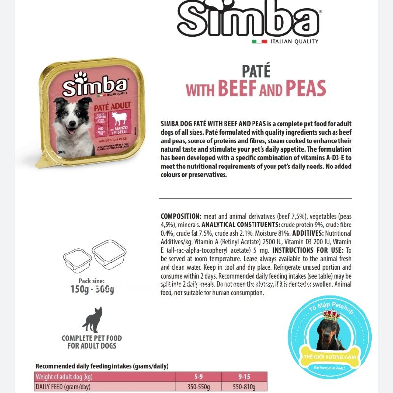 [HSD2025] PATE SIMBA Ý CỦA HÃNG MONGE CHO CHÓ 150GR/300GR