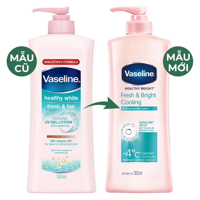 Sữa Dưỡng Thể Vaseline Dịu Mát Sáng Da Healthy White Fresh &amp; Fair Cooling UV Gel Lotion 350ml, chống nắng- Hasaki