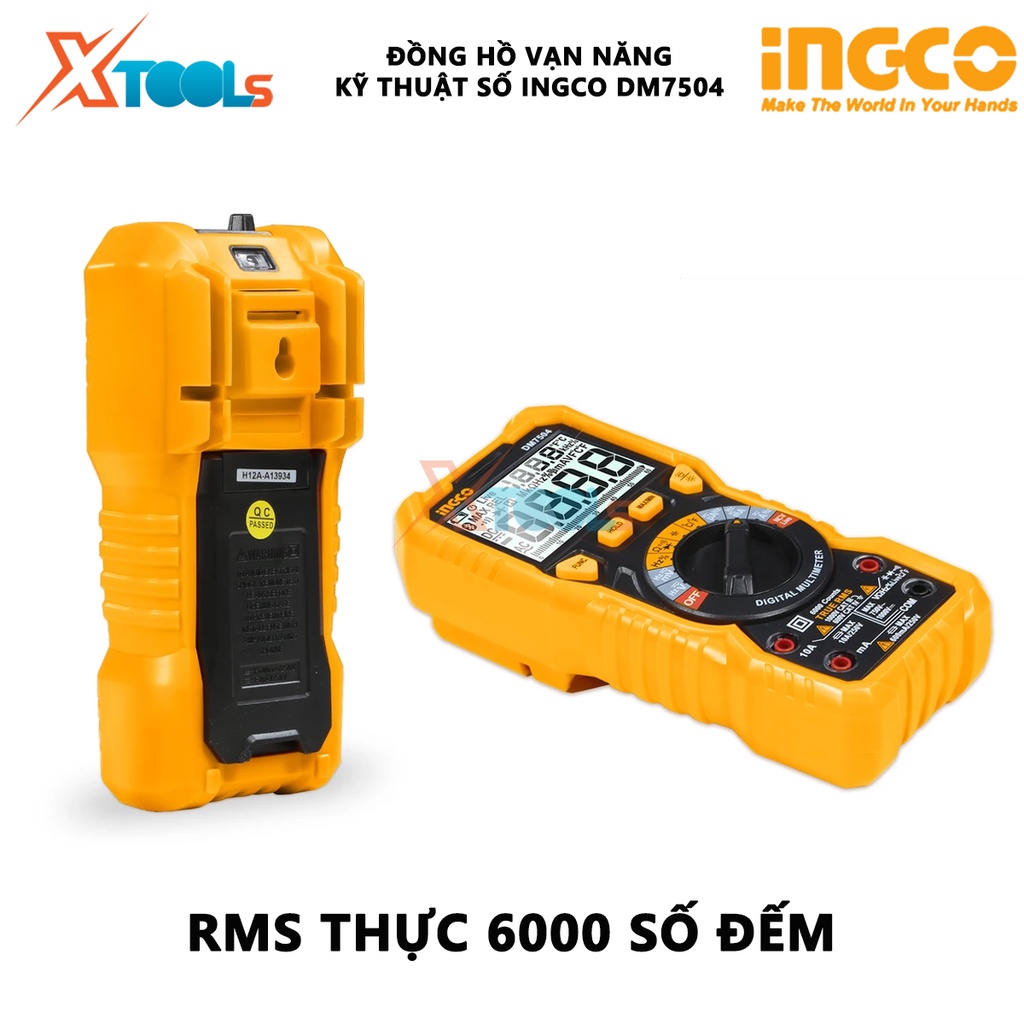 Đồng hồ vạn năng kỹ thuật số INGCO DM7504 | Đồng hồ đo điện vạn năng RMS thực 6000 đếm Tần số 10Hz / 100Hz / 1000Hz / 10