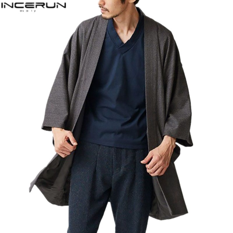 Áo Khoác Incerun Cardigan Tay Dài Màu Trơn Lịch Lãm Sành Điệu Cho Nam