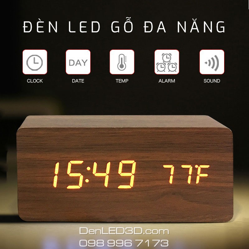 [BH 1 Năm] Đồng Hồ LED Gỗ Để Bàn Có Báo Thức, Đo Nhiệt Độ, Lịch Ngày Tháng Năm