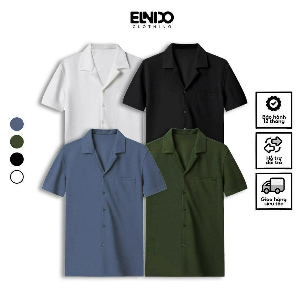 Áo sơ mi tay ngắn nam nữ ELNIDO form rộng cổ vest phong cách unisex Hàn Quốc chất vải tổ ong thoáng mát