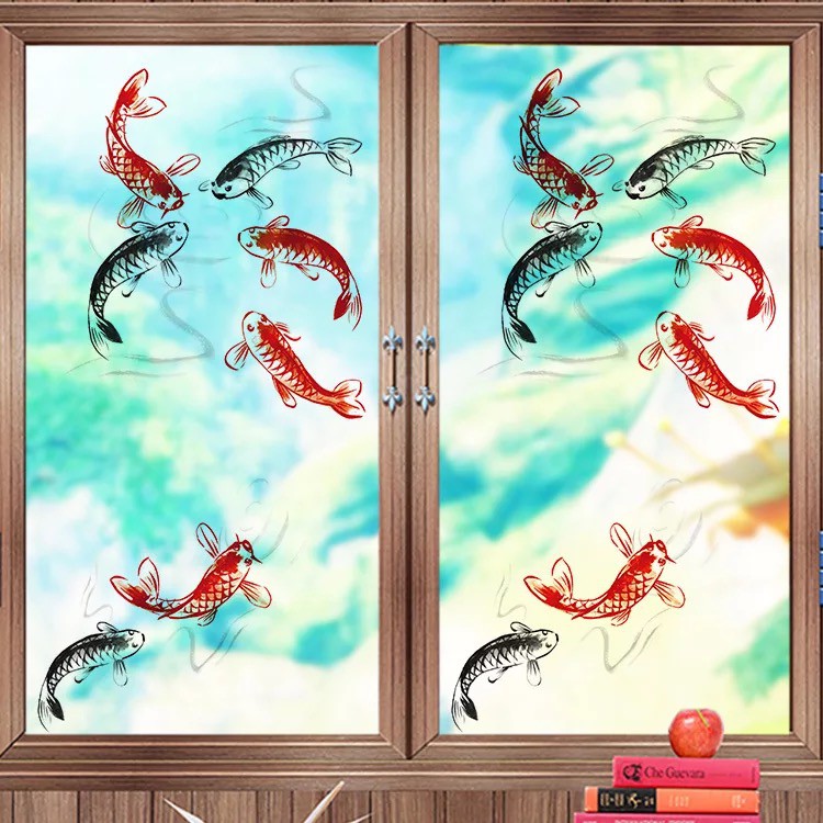 Decal trang trí kính cao cấp mẫu Đàn Cá KOI (60cm x 116cm)
