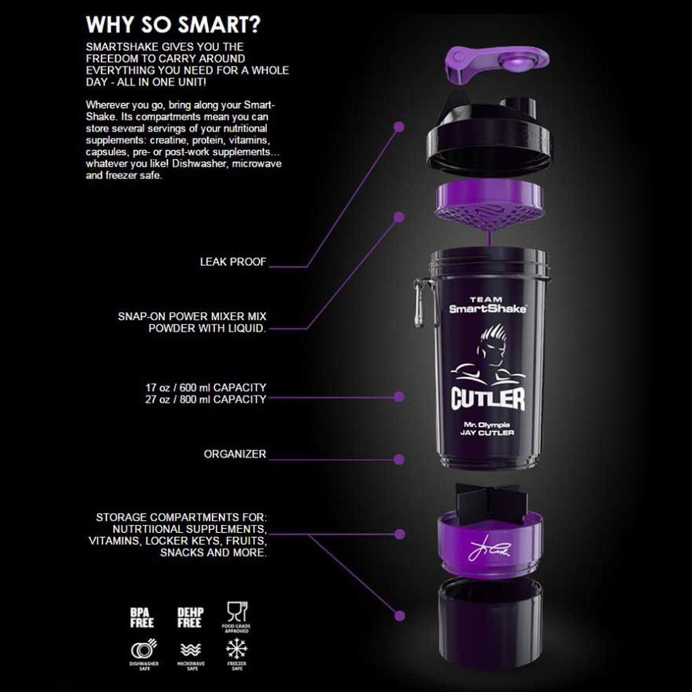 Bình Lắc Tập Gym thể thao 3 ngăn Shaker Jay Cutler 600ml