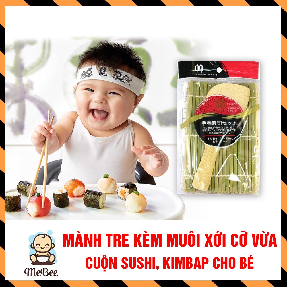 Mành tre cỡ vừa kèm muôi xới cuộn sushi, cuộn kimbap cho bé ăn dặm
