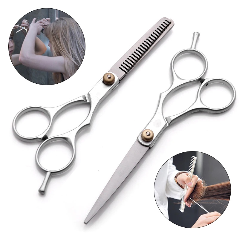 Bộ 2 cây kéo cắt và tỉa tóc tại nhà chuyên nghiệp 6inch chất liệu thép không gỉ