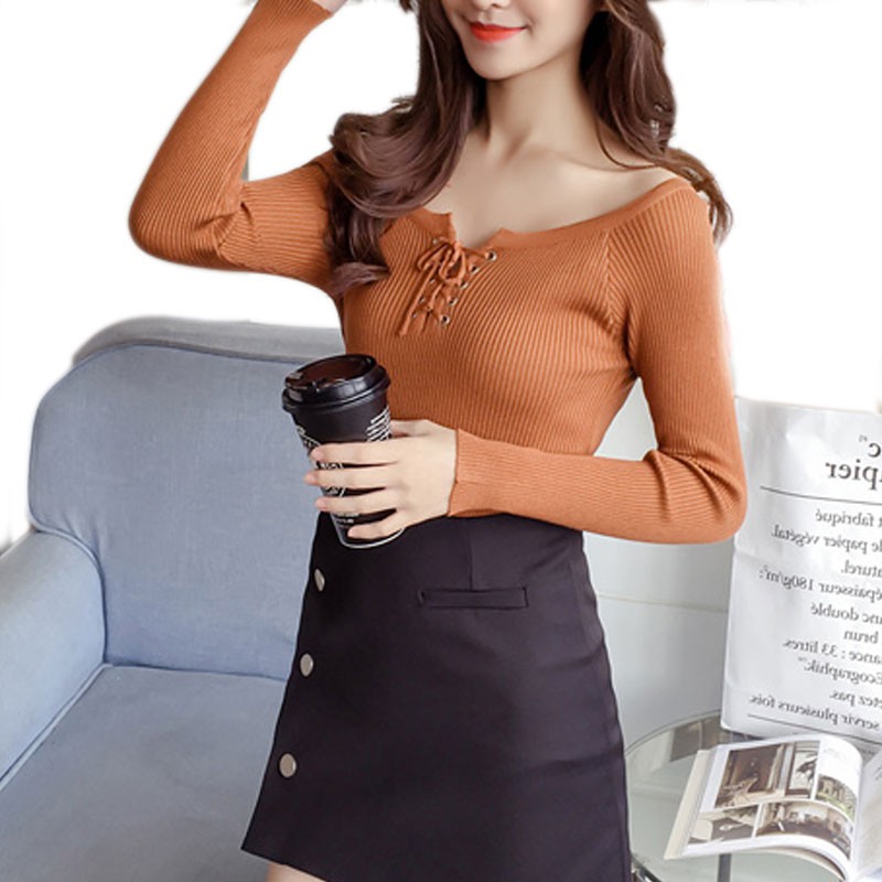 【Ready Stock】Women Blouse Knitted T-Shirt Cross Tie Top Blouse | BigBuy360 - bigbuy360.vn