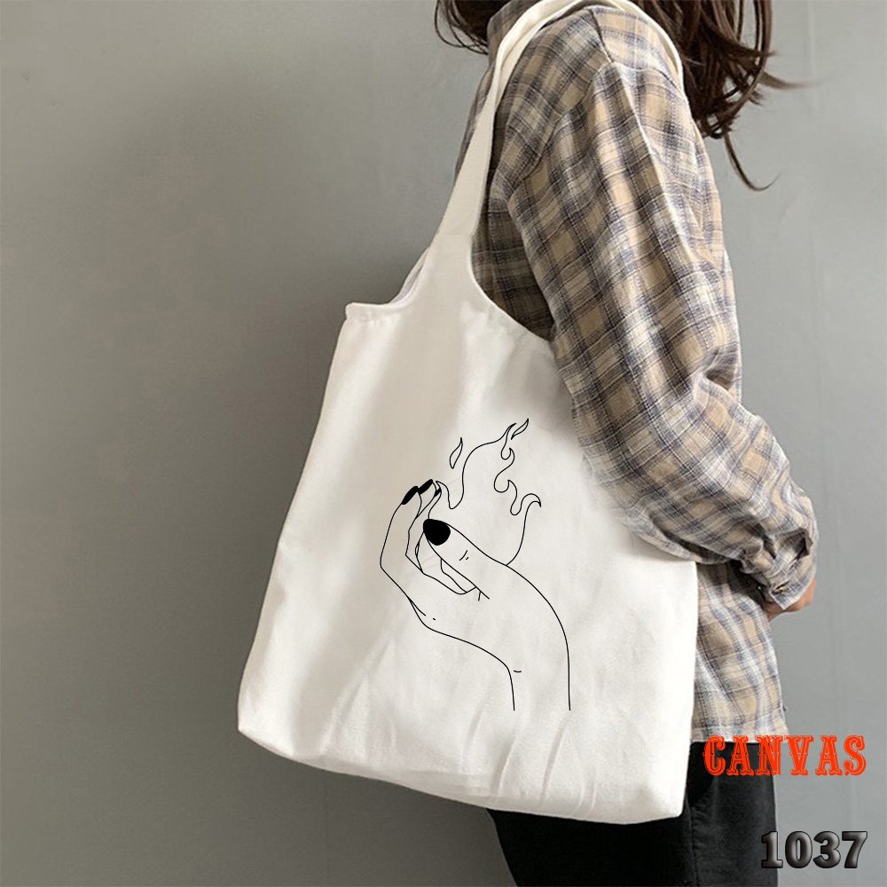 Túi Tote Trắng Chất Vải Canvas 1037 Bắt Lửa Dễ Thương Hàng Chuẩn Đẹp - Hazo