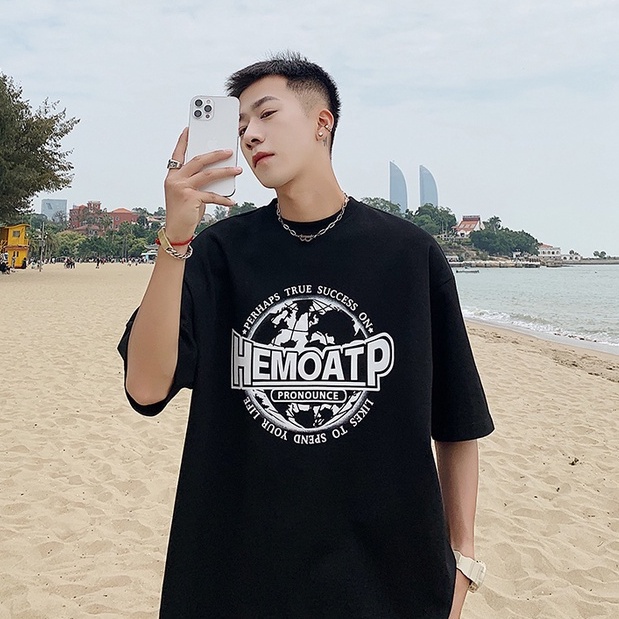 Áo thun tay ngắn cổ tròn in chữ thời trang dành cho nam