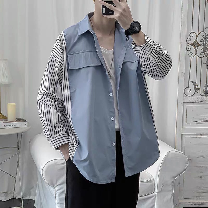 [Thời Trang Cao Cấp] Niche Áo Sơ Mi Nam Tay Dài Kẻ Sọc Màu Khóa Phong Cách Phương Tây